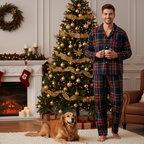 Family Matching Holiday Sleepwear Red Blue Plaid Long Sleeve Pajama Set