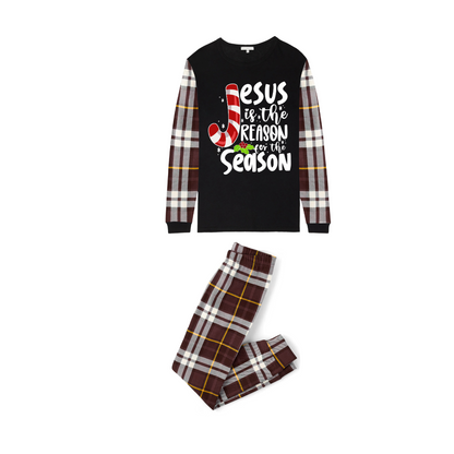 Jesus is the Reason Plaid Pajama Set with Candy Cane and Christmas Cheer