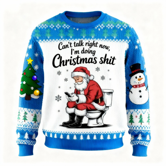 Wacky Santa Claus Pattern Print Holiday Sweater - Ultimate Ugly Christmas Party Look