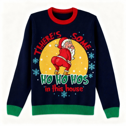 Wacky Santa Print Holiday Sweater - Intentional Festive Quirk