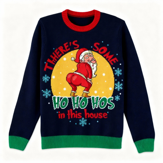 Wacky Santa Print Holiday Sweater - Intentional Festive Quirk