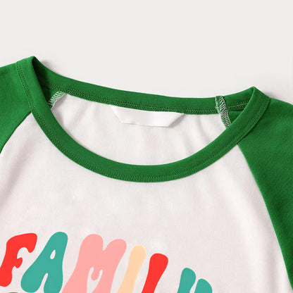 Christmas �� Family Christmas 2024�� Letter Print Patterned  Casual Long Sleeve Sweatshirts Green Contrast Tops and Black and Green Plaid Pants  Family Matching Raglan Long-sleeve Pajamas Sets With Dog Bandana
