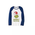 'Dear Santa They Are The Naughty One' Letter Print Casual Long Sleeve Sweatshirts Blue Sleeve Contrast Tops and Blue Plaid Pants Family Matching Pajamas Sets With Dog Bandan