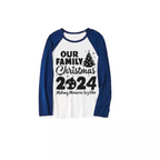 Christmas Tree & "2024 Making Memories Together" Patterned Blue Sleeve Contrast Tops and Blue Plaid Pants Family Matching Pajamas Sets With Dog Bandana