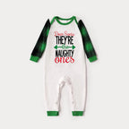 'Dear Santa They Are The Naughty One' Letter Print Casual Long Sleeve Sweatshirts Green Contrast Tops and Black and Green Plaid Pants  Family Matching Raglan Long-sleeve Pajamas Sets With Dog Bandana