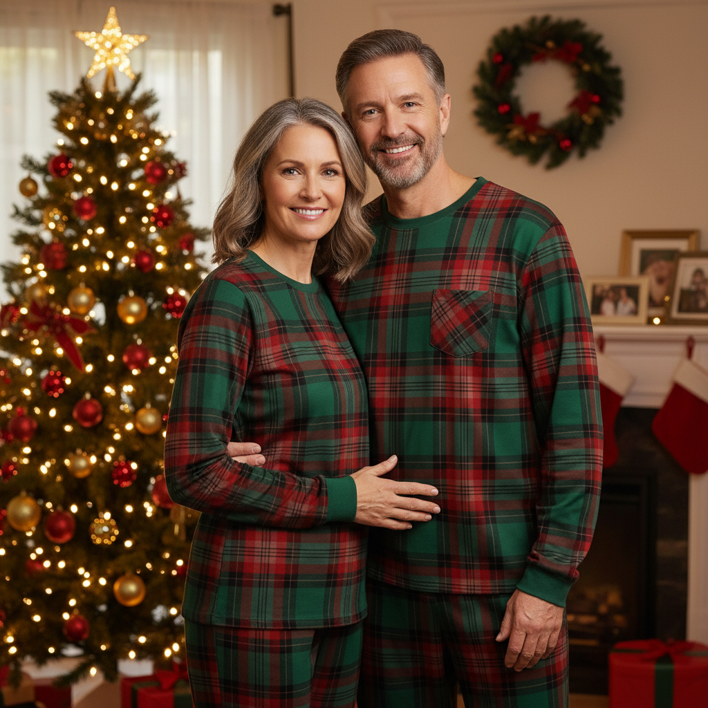Family Green Red Plaid Matching Pajamas Set