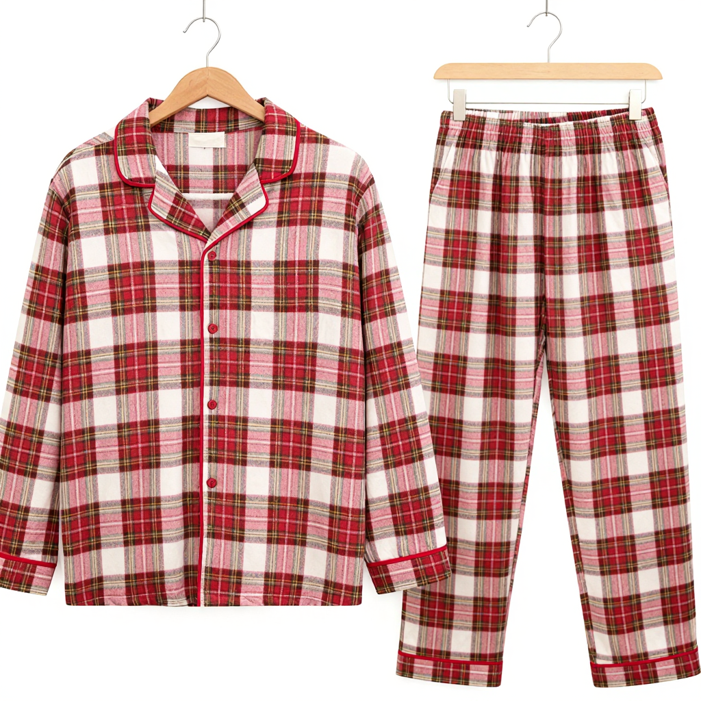 Matching Couple Sleepwear Green Plaid Christmas Pajamas Set