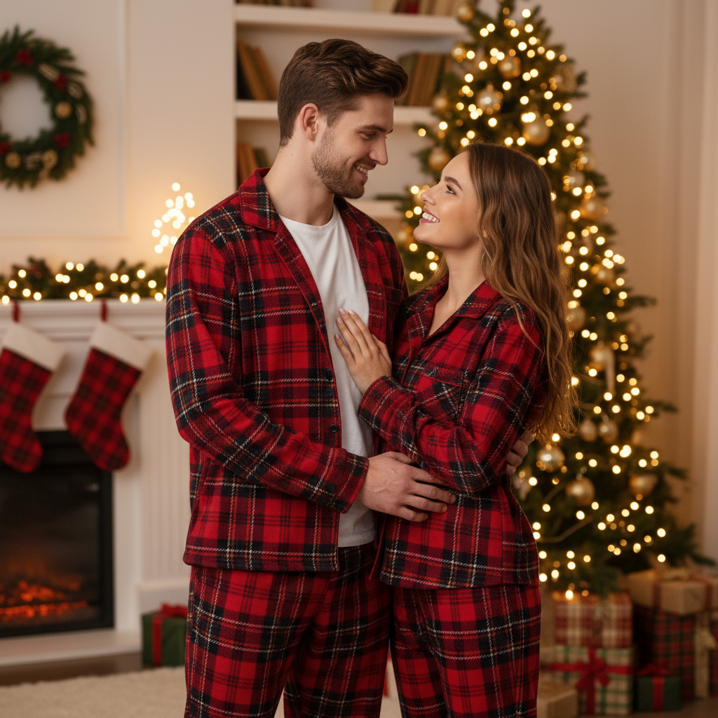 Family Holiday Christmas Cotton Red Plaid Pajamas Set