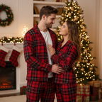 Family Holiday Christmas Cotton Red Plaid Pajamas Set