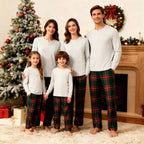 Holiday Pajamas Set for Whole Family – Gray Button-Neck Tee & Green Red Plaid Pants