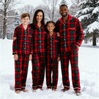 Matching Christmas Red and Green Plaid Button Up Family Pajamas Sets