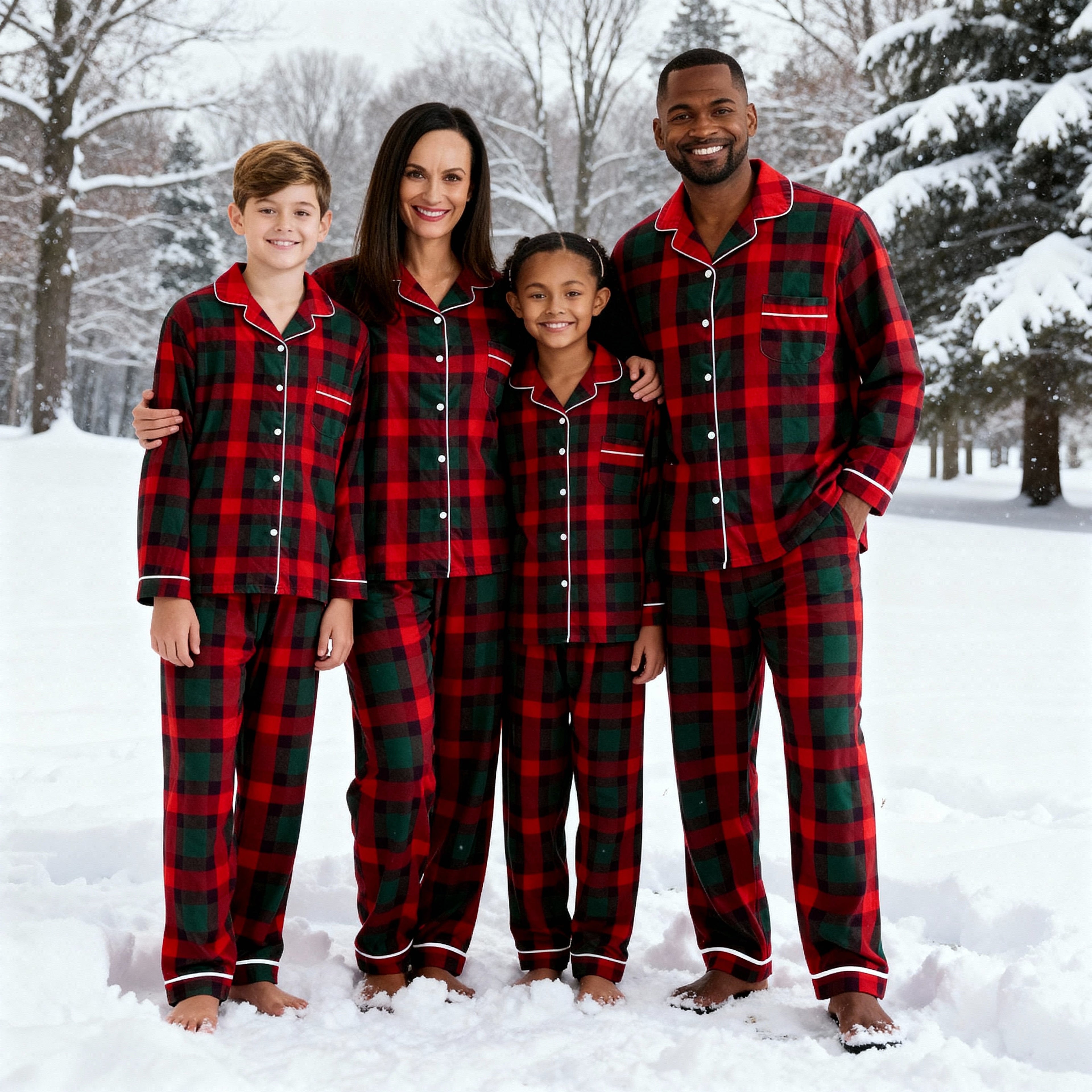 Matching Christmas Red and Green Plaid Button Up Family Pajamas Sets