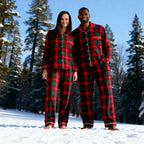 Matching Christmas Red and Green Plaid Button Up Family Pajamas Sets