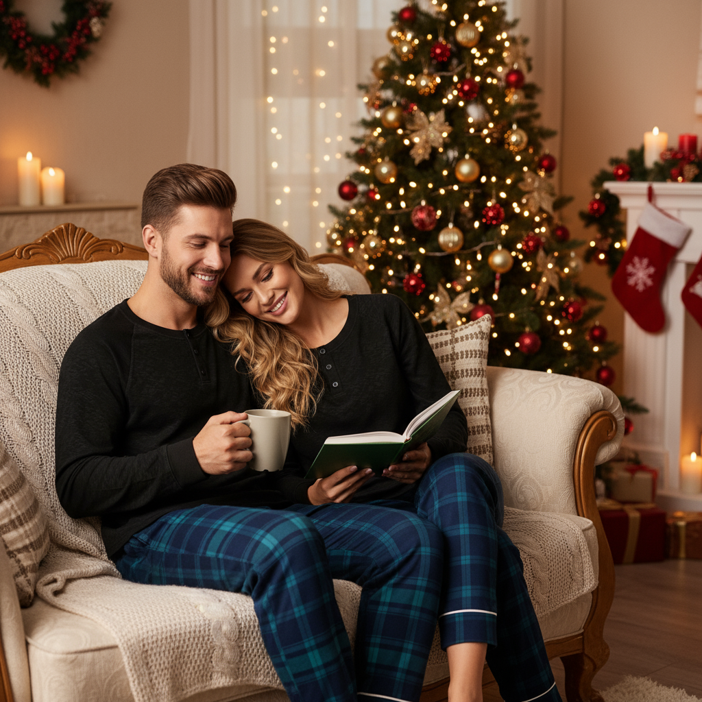 Christmas Family Matching Pajama Set – Button-Neck Tee & Plaid Pants