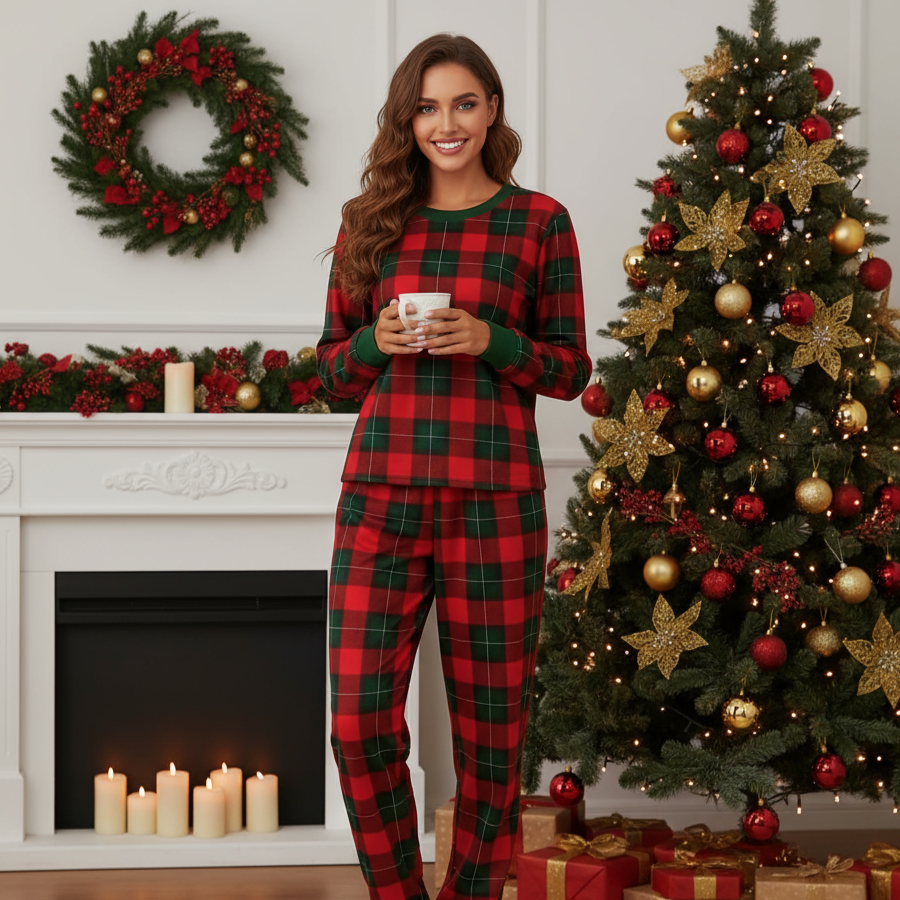 Matching Family Sleepwear Green Plaid Christmas Pajamas Set
