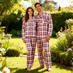 Couple Red Plaid Button-Front Pajamas Set