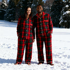 Matching Christmas Red and Green Plaid Button Up Family Pajamas Sets