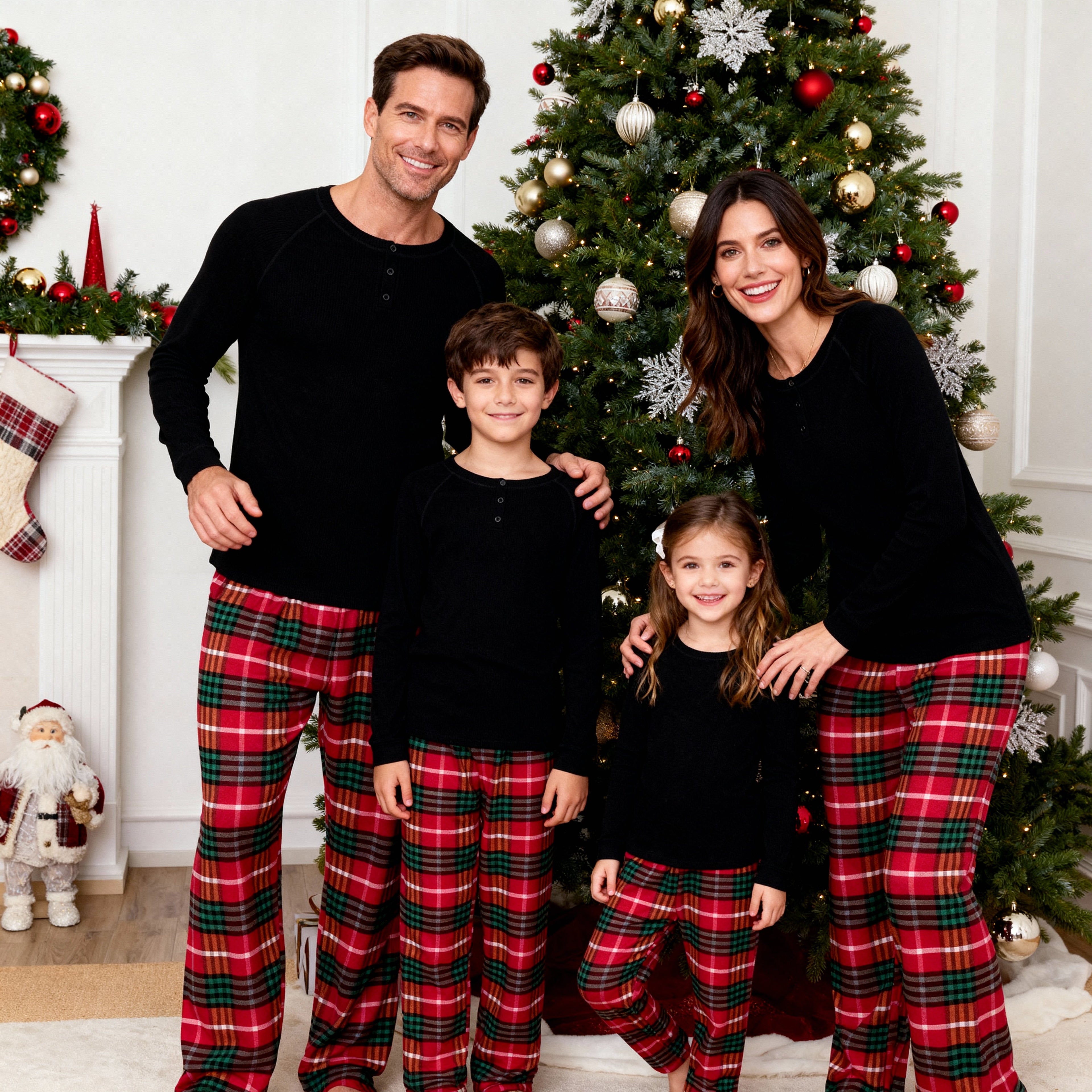 Best Christmas Gift for Families – Cute Button-Neck & Red Plaid Pants
