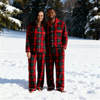 Matching Christmas Red and Green Plaid Button Up Family Pajamas Sets