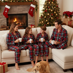 Matching Family Christmas Pajamas Set Red Plaid Button Down Sleepwear