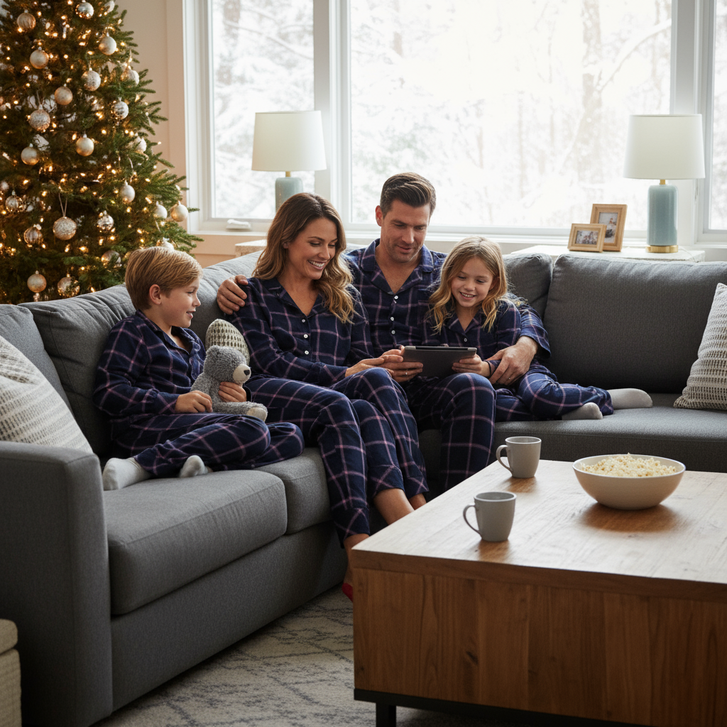 Family Matching Pajamas Blue Plaid Cotton Set