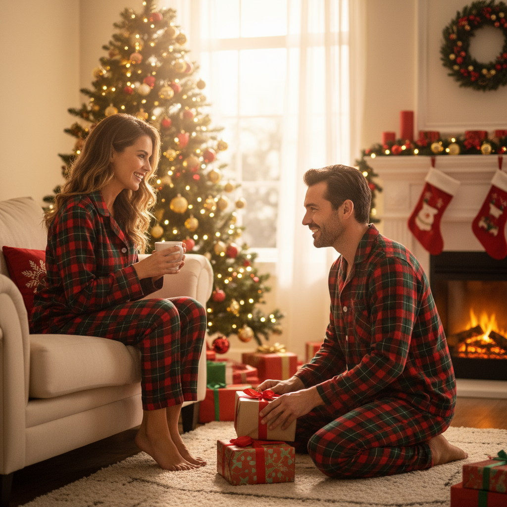 Christmas Red and Green Plaid Button Up Family Pajamas Sets