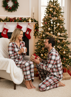 Holiday Couple Red Plaid Button-Front Christmas Pajamas Set