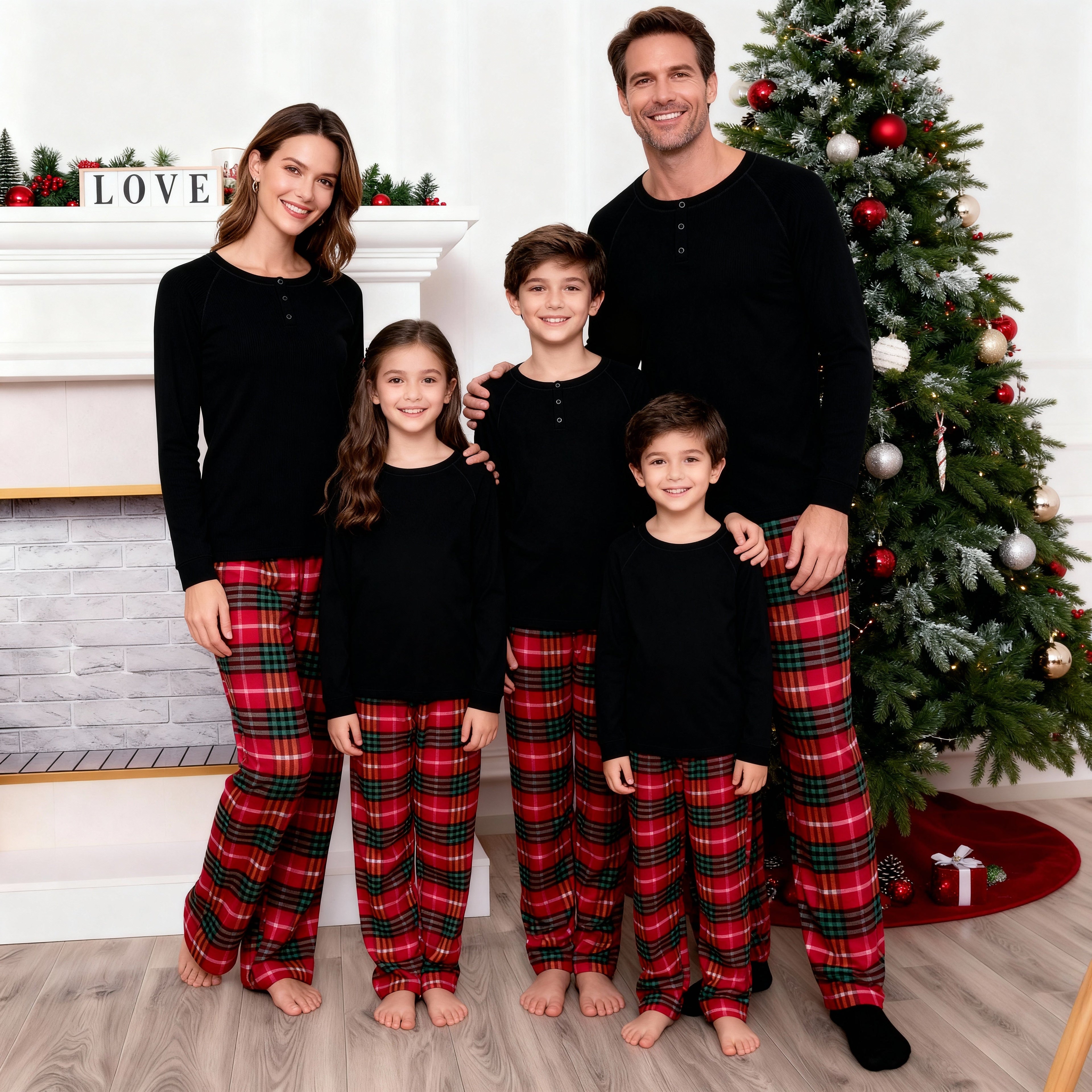 Best Christmas Gift for Families – Cute Button-Neck & Red Plaid Pants