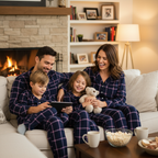 Family Matching Pajamas Blue Plaid Cotton Set