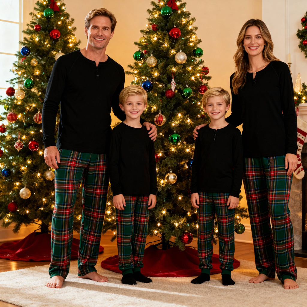 Best Christmas Gift for Families – Cute Button-Neck & Green Plaid Pants