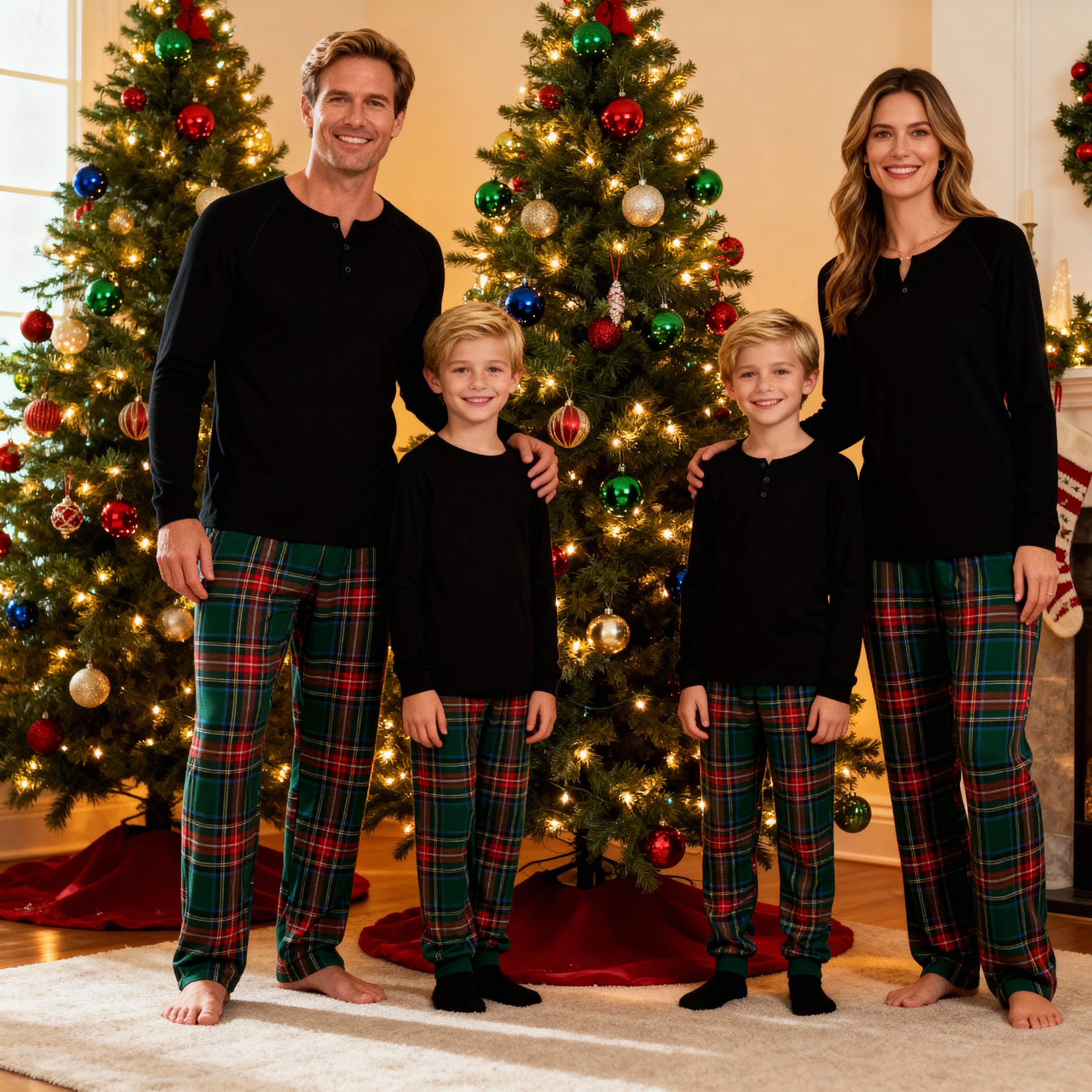 Best Christmas Gift for Families – Cute Button-Neck & Green Plaid Pants