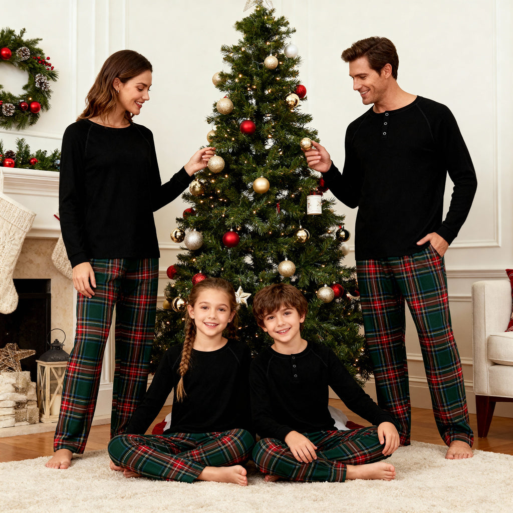 Best Christmas Gift for Families – Cute Button-Neck & Green Plaid Pants