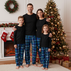 Best Christmas Gift for Families – Cute Button-Neck & Blue Plaid Pants