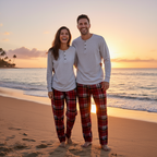 Holiday Pajamas Set for Whole Family – Gray Button-Neck Tee & Red Plaid Pants