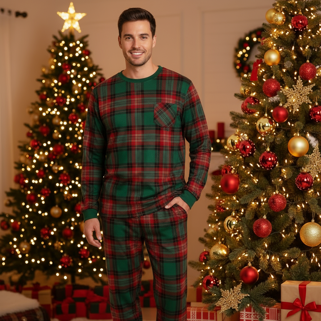 Family Green Red Plaid Matching Pajamas Set