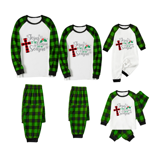 Jesus Reason Christmas Pajamas - Green Buffalo Plaid