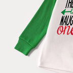 'Dear Santa They Are The Naughty One' Letter Print Casual Long Sleeve Sweatshirts Green Contrast Tops and Black and Green Plaid Pants  Family Matching Raglan Long-sleeve Pajamas Sets With Dog Bandana