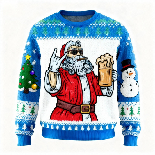 Festive Funny Santa Print Holiday Sweater - Ultimate Ugly Christmas Party Look