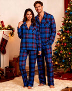 Holiday Couple Blue Plaid Christmas Pajamas Set