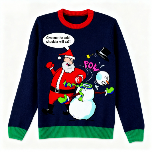 Santa & Snowman Print Holiday Sweater - Intentional Festive Quirk