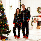 Holiday Couple Button-down Satin Christmas Pajamas Set