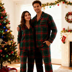 Couple Green Red Plaid Button-Front Pajamas Sets