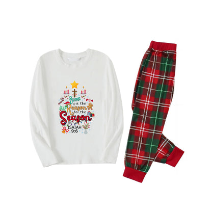 Christmas Pattern and “Jesus” Printed Red and Green Plaid Christmas Pajama Set