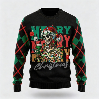 Colorful Skull Print - Maximalist Christmas Print Ugly Sweater