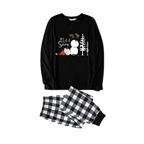 Couple Black and White Plaid Matching Pajamas "Let it Snow" Text and Snowman Prints