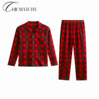Christmas Family Matching Red and Green Plaid Button Up Long-sleeve Pajamas Sets