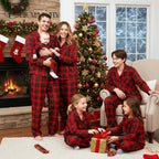 Christmas Family Matching Red and Green Plaid Button Up Long-sleeve Pajamas Sets