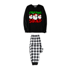Couple Black and White Plaid Pajamas "Santa Squad" and Santa Claus Print
