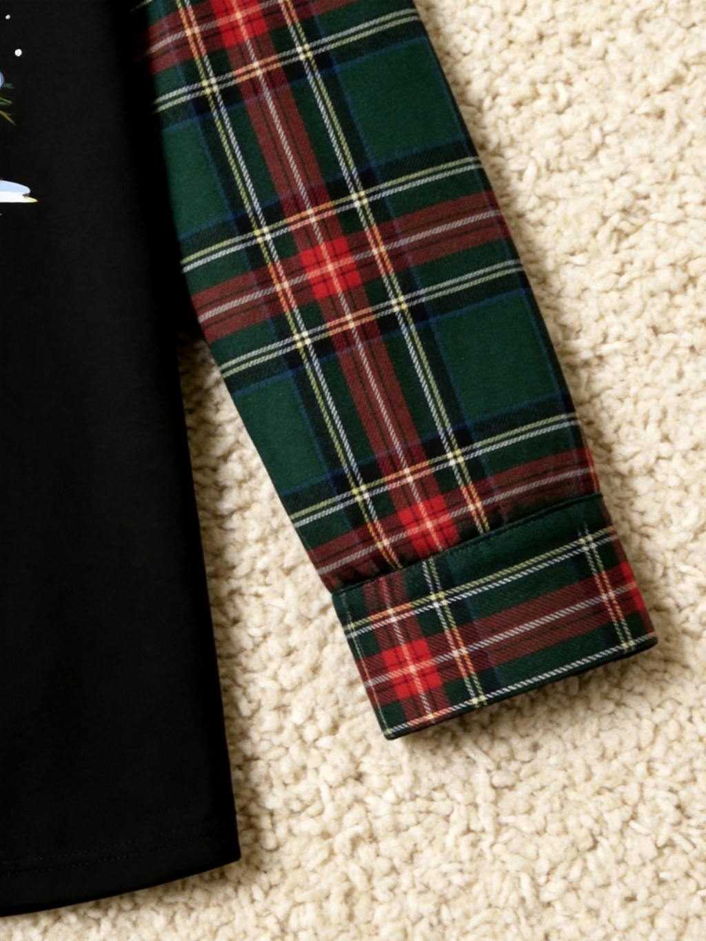 Stacked Snowmen Decorating Christmas Tree Family Pajamas Set with Red & Green Plaid Pants Classic Pullover Pajamas