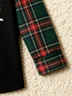 Stacked Snowmen Decorating Christmas Tree Family Pajamas Set with Red & Green Plaid Pants Classic Pullover Pajamas